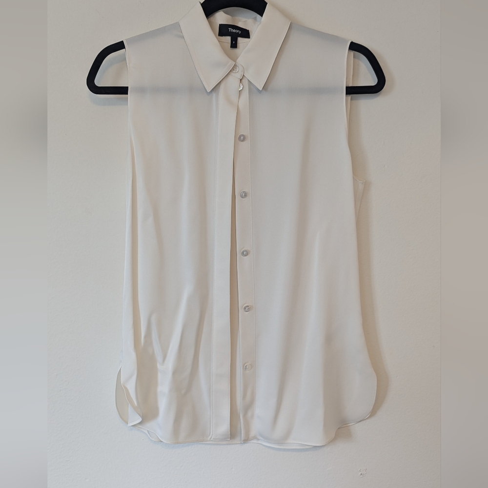 Theory Silk Georgette Sleeveless Button-Up Shirt sz P (petite)